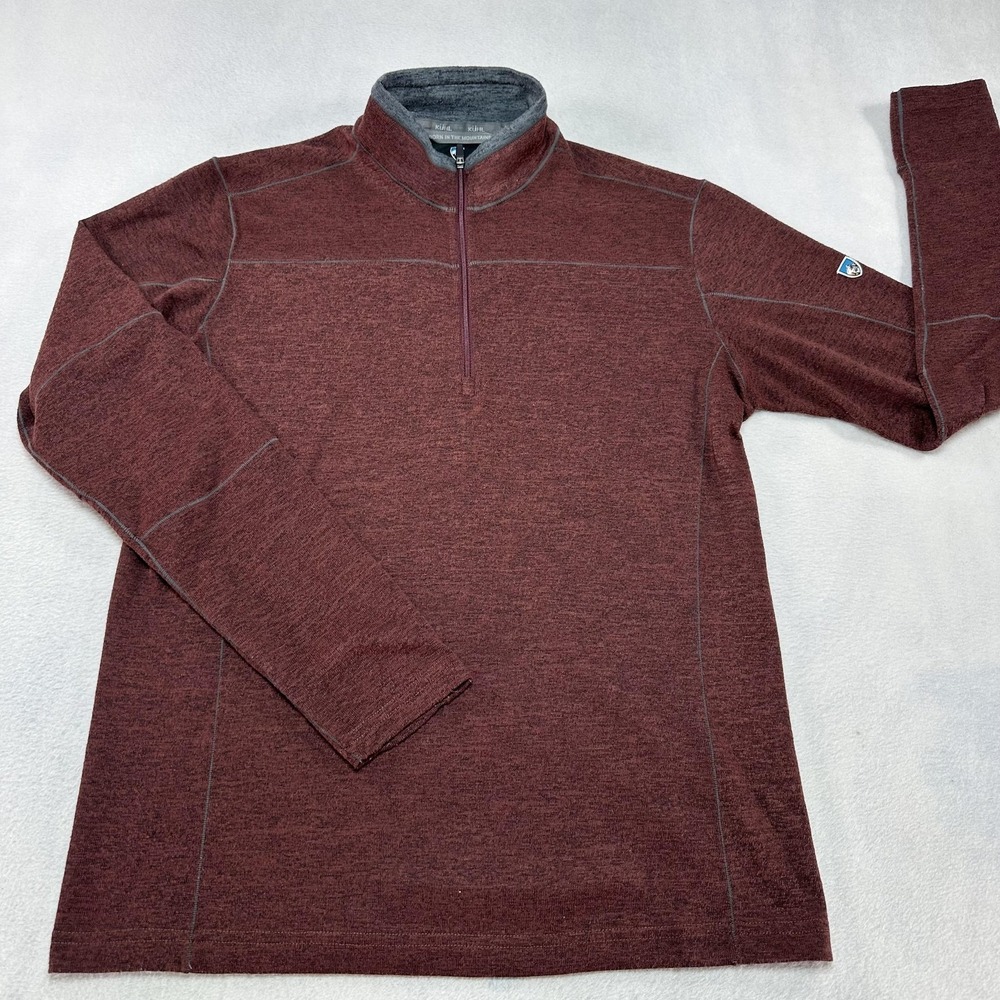 Kuhl Pullover Mens Medium Burgundy Heather Half Zip Performance Thumbholes Trail